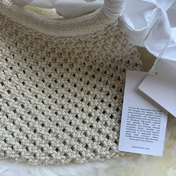 NWT Merlette Maris Crochet Macrame White Handle Mini Bag Purse - Picture 10 of 13
